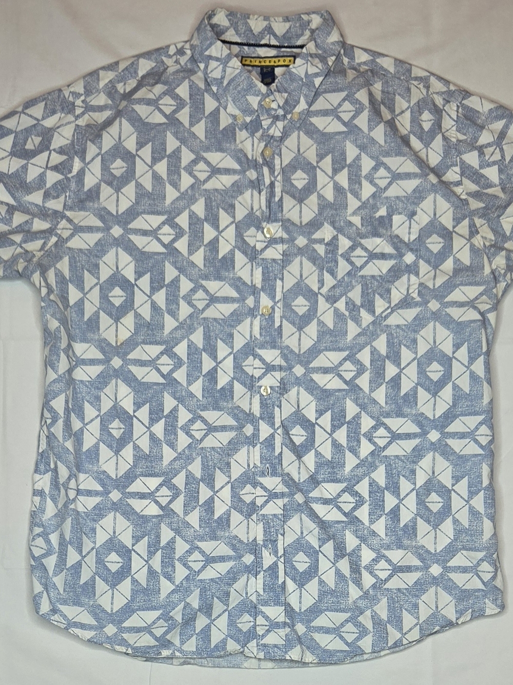 Prince & Fox Geometric Button Up Shirt Size XL Blue White